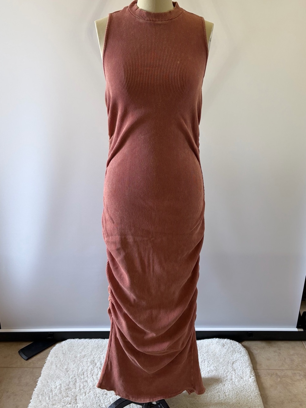 Fashion Nova Sleeveless Ribbed Maxi Dress in Rusty Rose
